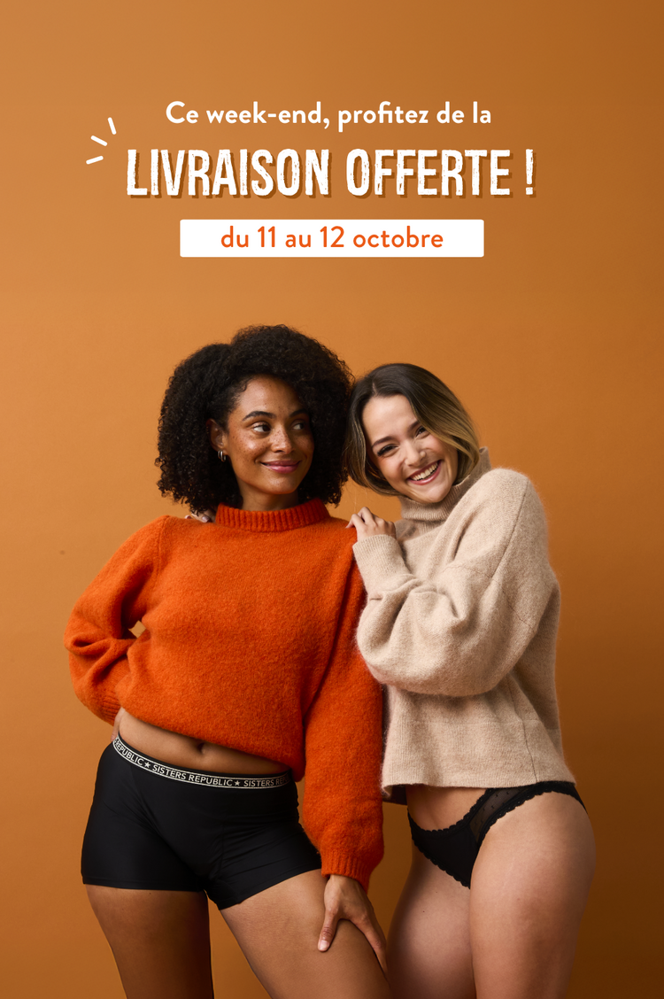 Sisters Republic FR La culotte menstruelle en tissus BIO efficace 12h sans fuite, ni odeur, ni sensation d'humidité. Élue "Victoire de la Beauté Top Innovation"