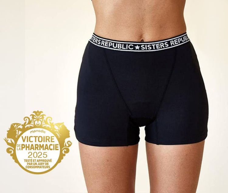 Sisters Republic FR La culotte menstruelle en tissus BIO efficace 12h sans fuite, ni odeur, ni sensation d'humidité. Élue "Victoire de la Beauté Top Innovation"