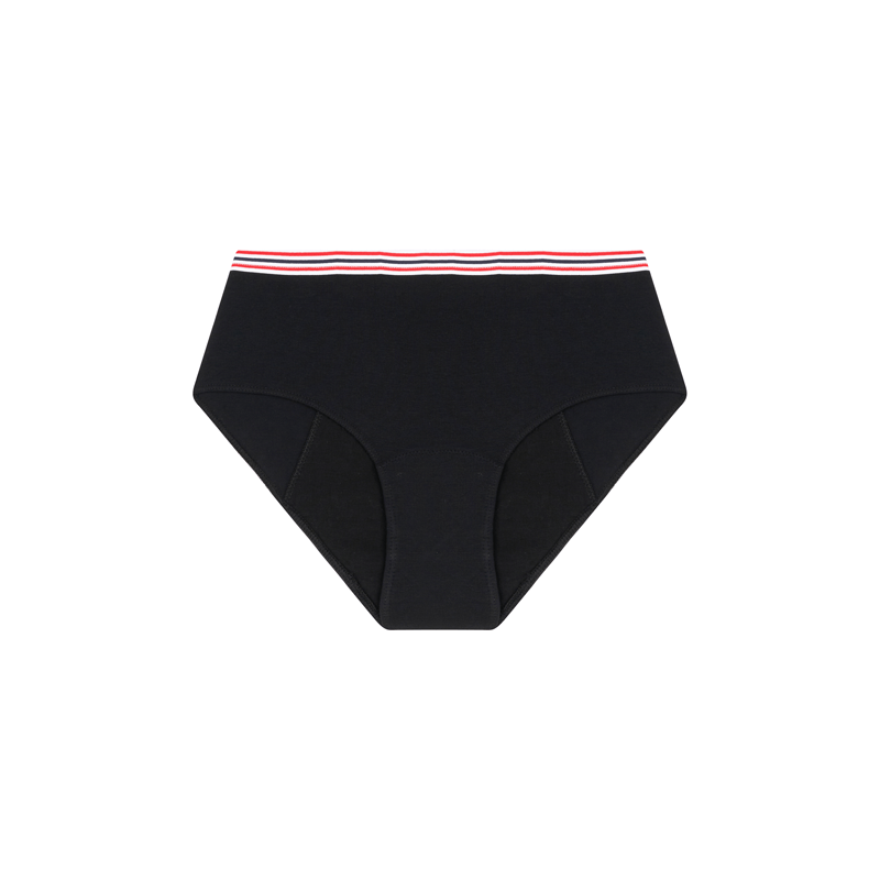 Culotte menstruelle shorty noire et 3 serviettes amovibles